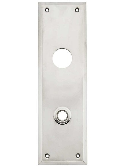 Large Stamped-Brass New York Exterior Back Plate with Cylinder Hole in Polished Nickel.